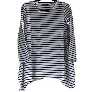 Long Sleeve Asymmetrical Split SharkBite Tee Shirt Tunic Black & White Striped